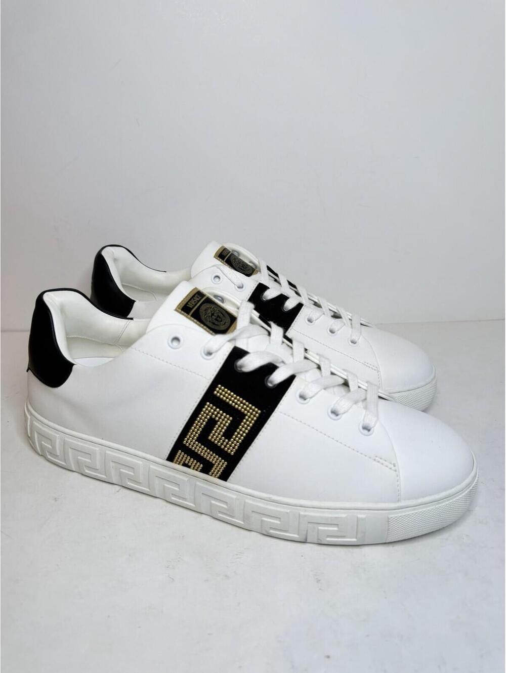 Versace Greca Sneakers White Black Gold Leather EU 46 New